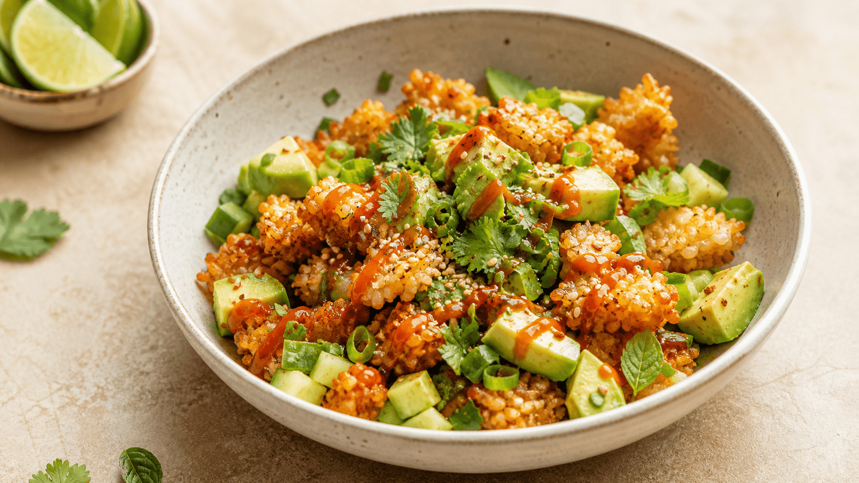 Gochujang Crispy Rice Salad: knuspriger Reissalat mit Avocado