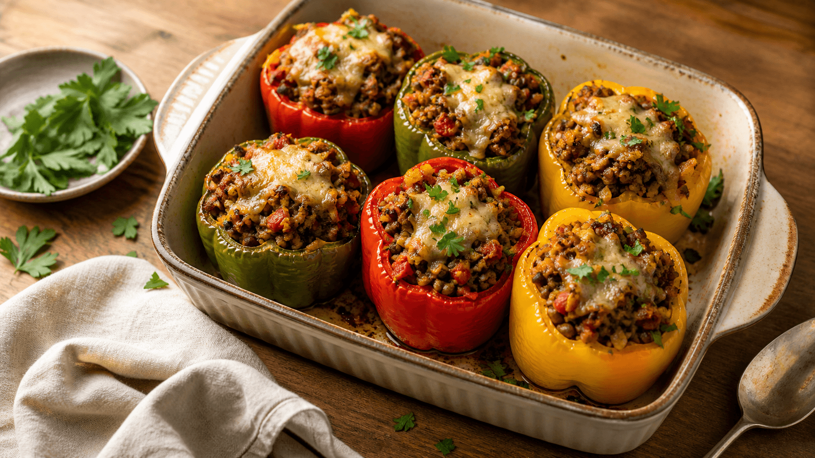 Vegane gefüllte Paprika mit würziger Hackfüllung